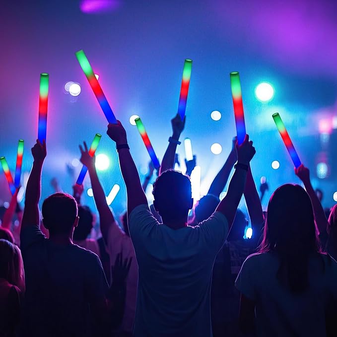 AOWDIAO 100 Pcs 16??Foam LED Glow Sticks, 3 Light Up Modes, Party Favors for Wedding, Festival & More
