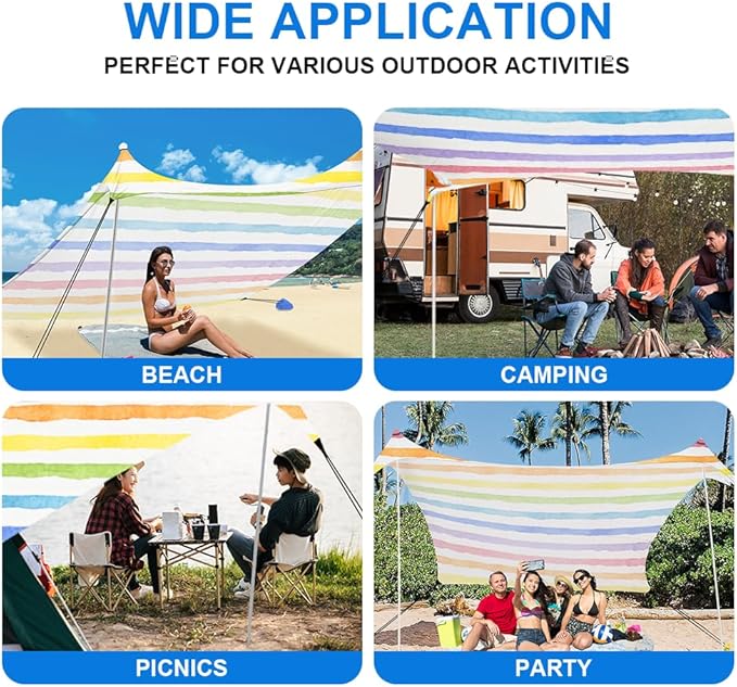 YUKIHOME Beach Tent Sun Shade Canopy Tent, UPF 50+ Camping Beach Sun Shelter 7 x 7ft 2 Pole, Lightweight, Easy Set Up and Carry