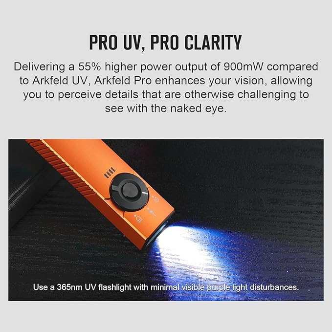 OLIGHT Arkfeld Pro Rechargeable EDC Flat Flashlight with Green Beam, UV and White LED Combo, 1300 Lumens Portable Pocket Lights, Triple Sources for Outdoors Emergency Working (Orange CW)