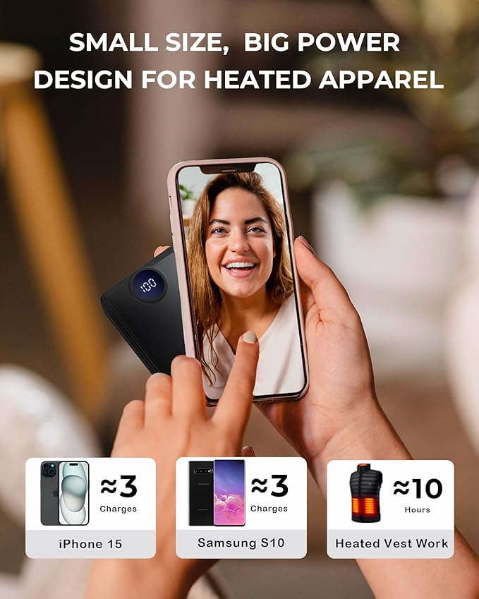 ?Ÿ±?—© ?Ÿ?Ÿ®?Ÿ¬?Ÿ¬?Ÿ¬?—º?—”?—µ Heated Vest Battery Pack, Rechargeable Power Bank with LED Display, Type-C Input, and Dual USB-A Output for Heated Apparel, Vest, Seat, Blanket and Jacket up to 10H