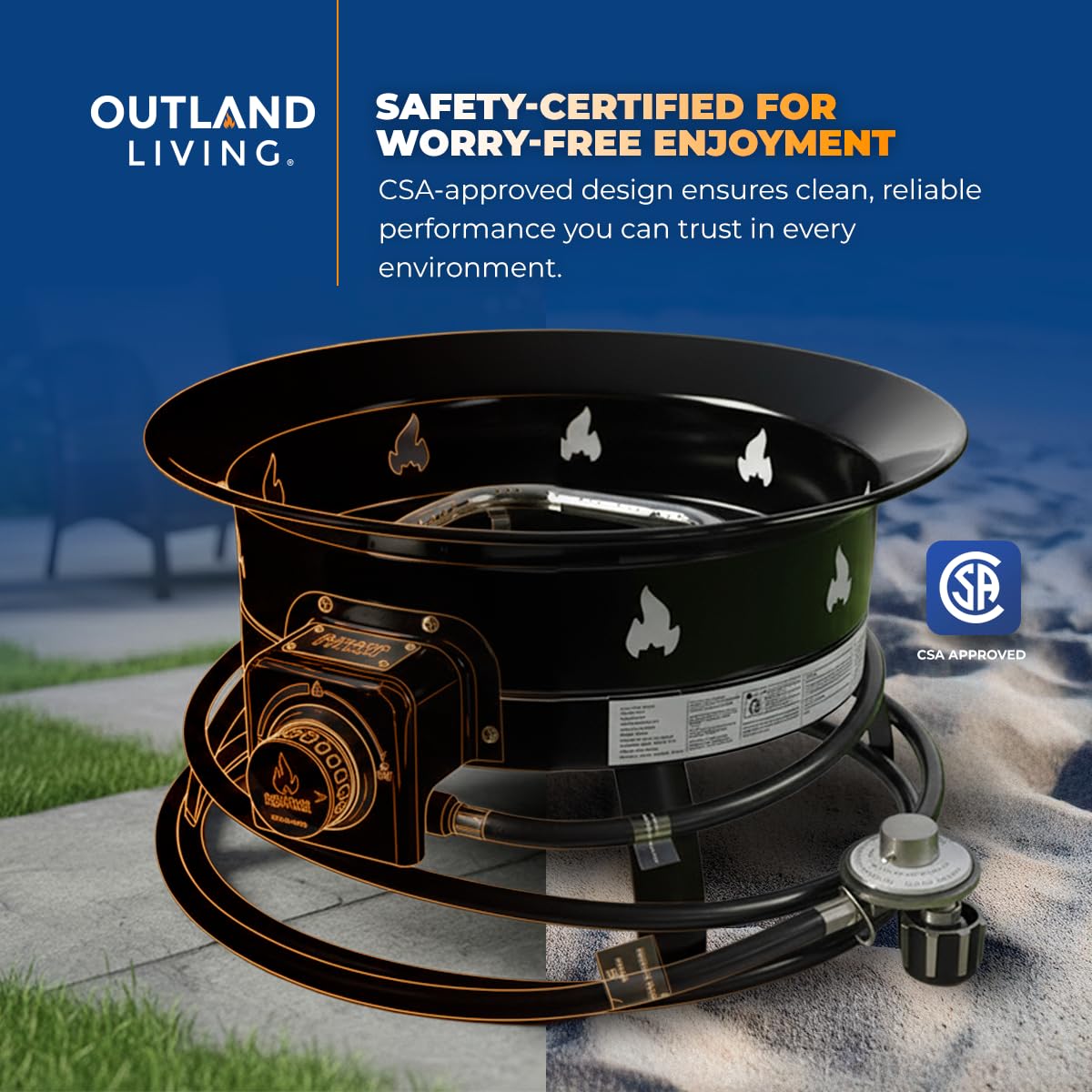 Outland Living Portable Propane Fire Pit, 19-inch, 58,000 BTU with Fire Pit Cover & Carry Kit
