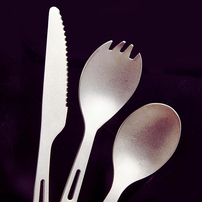 Titanium Knife, Spork and Spoon, 6.46" Long Utility Camping Utensil - Ultralight and Compact for Camping Hiking Backing Traveling and Picnic (Spork)