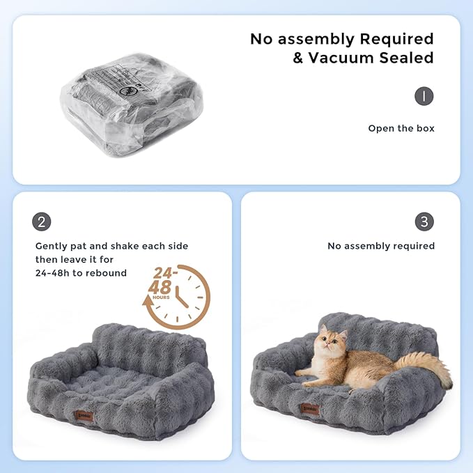 Orthopedic Cat Couch Bed for Indoor Cats, Cute Small Dog Sofa with Supportive Egg Foam, Fluffy Faux Fur Removable Washable Cover and Non-Slip Bottom, Sage Green