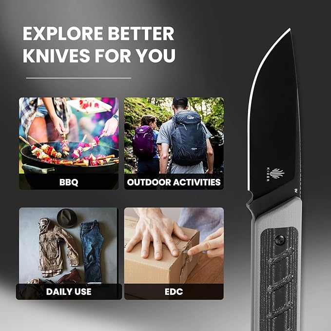 Kizer Smolt Fixed Blade Knife, 2.93 In Drop Point Blade Fixed-blade Knives with Sheath, 3V Steel and G10+Micarta Handle Fixed Blade Utility Knife for Men Women Outdoor Survival EDC, 1063A1