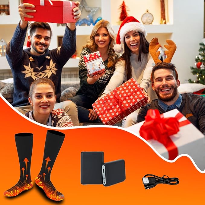 Heated Socks for Men Women Warm Thermal 5V 5000mAh Unisex Electric Rechargeable Battery Heat Socks with 4 Heating Levels for Winter Outdoor Camping Motorcycle Skiing Foot Warmer