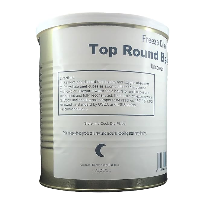 Military Surplus Freeze-Dried Top Round Beef Cubes ??16 oz, Uncooked ??#10 Can ??Long-Term Emergency Survival Food, Hunting, Camping, Backpacking & Prepper Supply ??25+ Year Shelf Life ??Made in USA ??Easy to Prepare