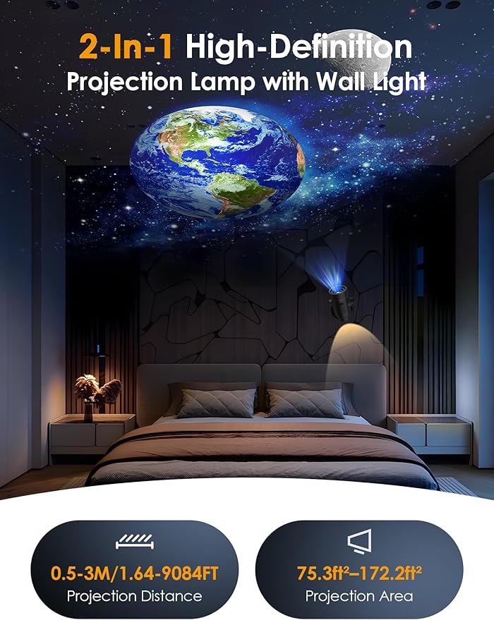 Mini Galaxy Projector-Brighter Decorations Projector Lights USB Space Light Projection Wall Lamps, Planetarium Night Sky Projection for Wall Lights, Bedroom, Living Room