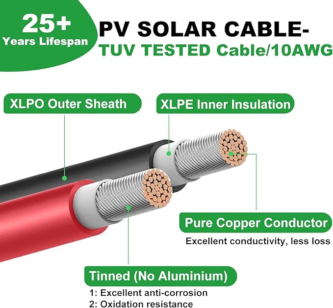 Oududianzi Solar Extension Cable 40Ft, Solar Wire 10AWG, Tinned Copper PV Cable 10Gauge, Solar Panel Wires and Connectors for Home RV Boat Outdoor Camping Solar Photovoltaic Systems, Set of 2