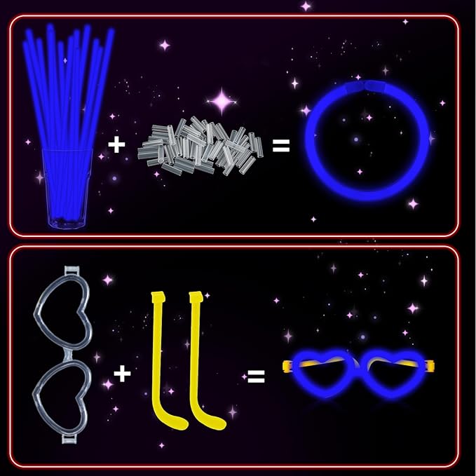 60 Pack 8??Blue Glow Sticks Bulk Bright Glow Sticks with 60 Connectors 20 Heart Glasses Glow In The Dark Party Supplies Neon Party Decorations Glow Bracelet Glasses for Holiday Carnival (Blue)