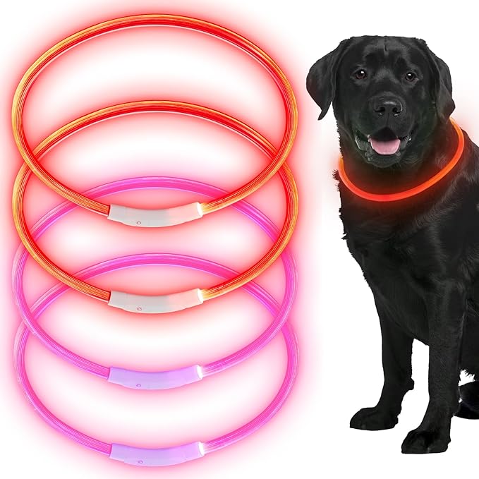 Frienda 4 Pcs Dog Collar LED USB Rechargeable Lights Dog Necklace Collars Doggy Lights for Night Walking Adjustable Safety Lamp Pet Collars for Large Medium Small Puppy(Classic Style,Rose Red, Red)