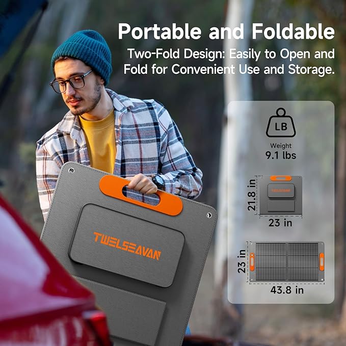 100W Portable Solar Panel for Power Station, 24% High Efficiency ETFE Foldable Solar Panel Charger, QC3.0, Type-C 60W, MC4 Output, IP65 Waterproof, for Outdoor Camping, RV, Emergency Power Supply