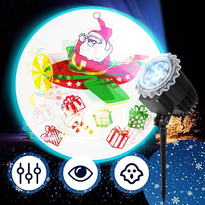 Christmas Santa Projector Light with 1 Film (4 Style) Slides LED Projector Lights Outdoor Reflectors Waterproof Landscape Decorative Lighting Projection Lamp for Party