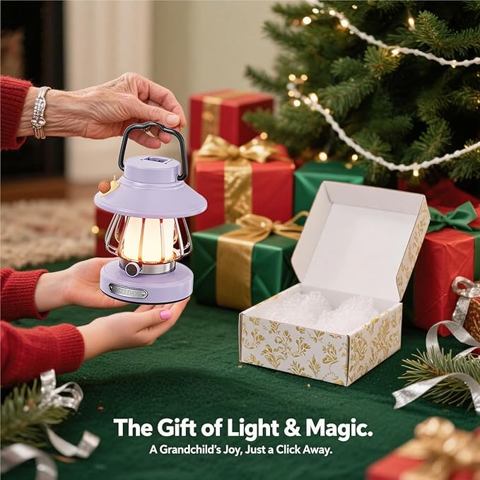 V.C Formark Kids Camping Lantern Emergency Light for Kids, Toddler Night Light with Snail Design - USB C Rechargeable, 3 Color Dimmable LED for Bedroom, Tent, Power Outages & Adventures (Violet)
