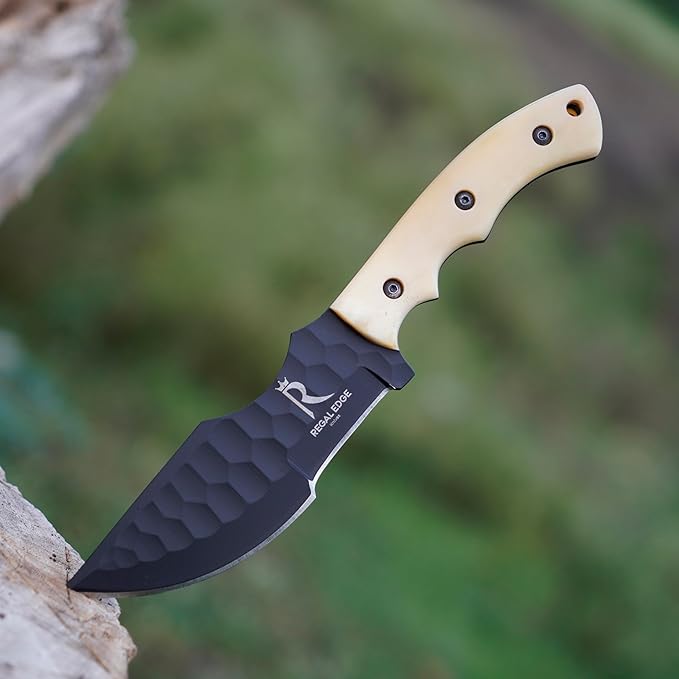 Fixed Blade Knife ??10??Handmade Tracker Hunting Knife with Camel Bone Handle & Leather Sheath, Full Tang 1095C High Carbon Steel Survival Knives for Camping, Hunting & Outdoor Use