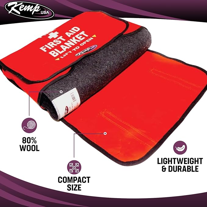 Kemp USA First-Aid Blanket Bag, Travel Essentials for Safety & Emergency - with 80% Wool Blanket Included - Lightweight and Mountable Survival Gear and Supplies (17x4.5x12.5 inches)