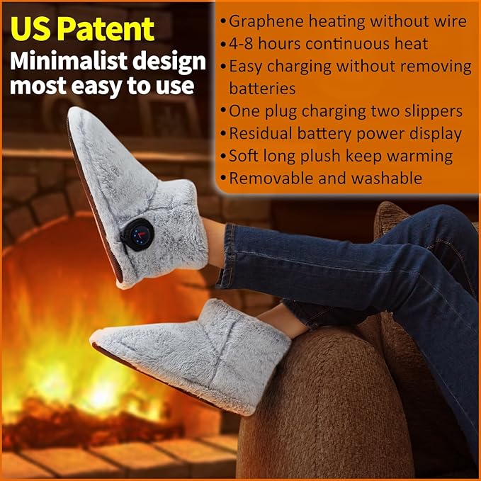 Rechargeable Walking Foot Warmer for Cold Feet, Cordless Graphene Heated Boots for Women Indoor, 4-8 Hours Heat, Washable & Removable, Electric Heated Slippers