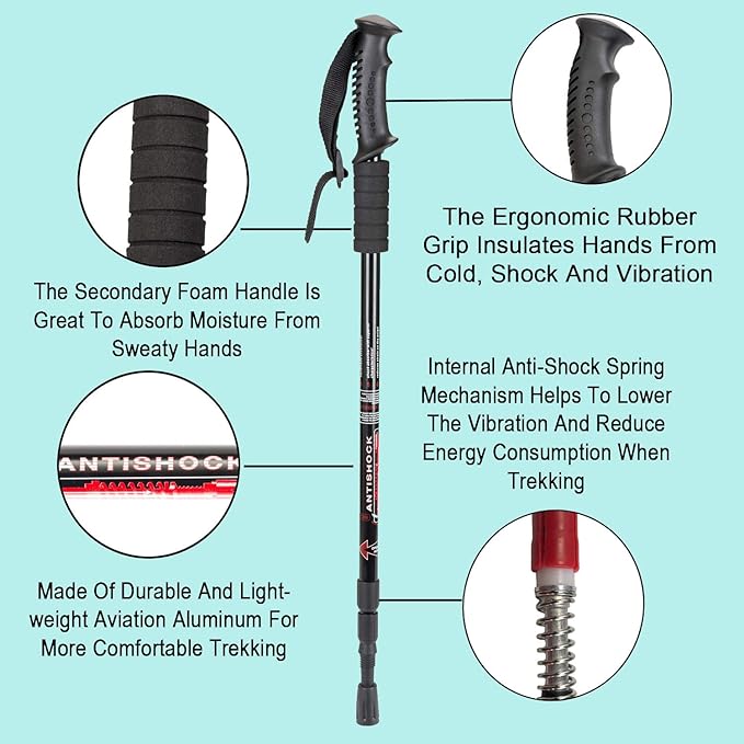 Aihoye Hiking Trekking Poles, 2 Pack Collapsible, Lightweight, Anti Shock, Walking Sticks, Adjustable Hiking Pole for Men and Women