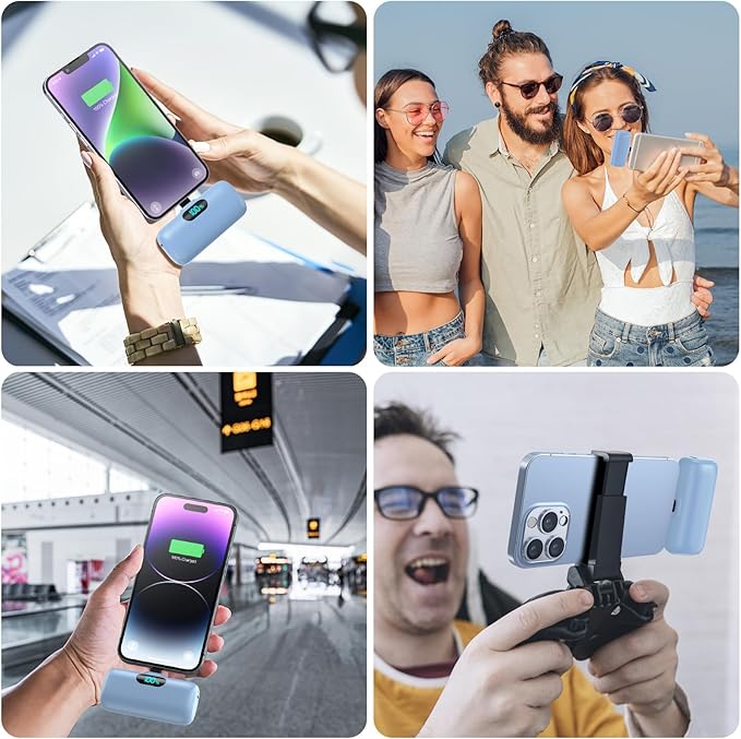 Mini Portable Charger for iPhone,Upgraded 5000mAh PD Fast Charging Battery Pack,LCD Display Cute Power Bank Portable Phone Charger for iPhone 14/14 Pro Max/13/13 Pro/12 Pro/11/XS/XR/X/8/7/6-Light Blue