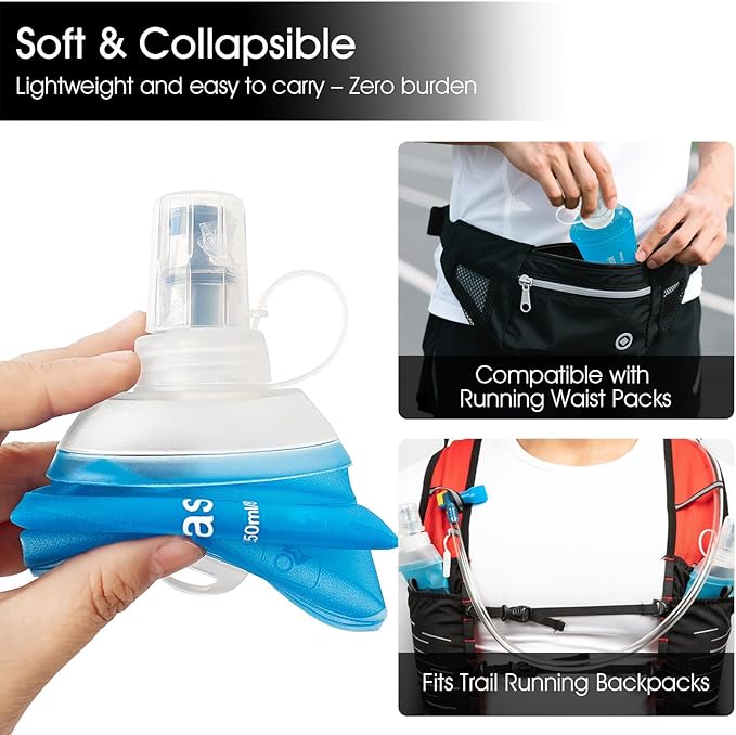 GYGYL Soft Flask, TPU Collapsible Soft Water Bottle for Hydration Pack, Running Vest, Leak-Proof Folding Water Bottle for Hiking Cycling Climbing Jogging-250ml Blue