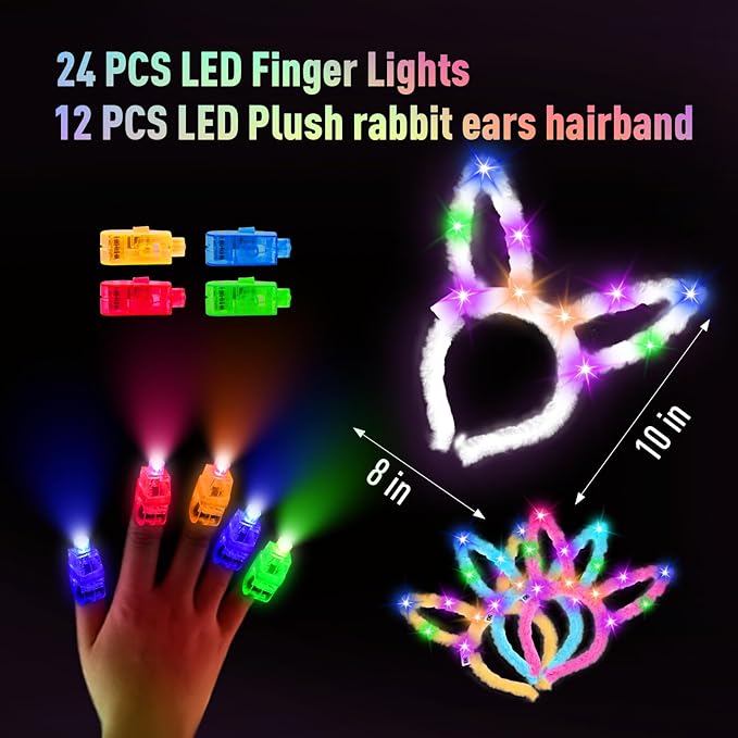 160 PCS Glow Sticks Bulk Party Pack:Glow in the Dark Party Supplies include Glowsticks,Foam Glow Sticks, LED Glasses, Finger Lights,Glow Rabbit Ear Headband,Halloween ,Wedding,Concert