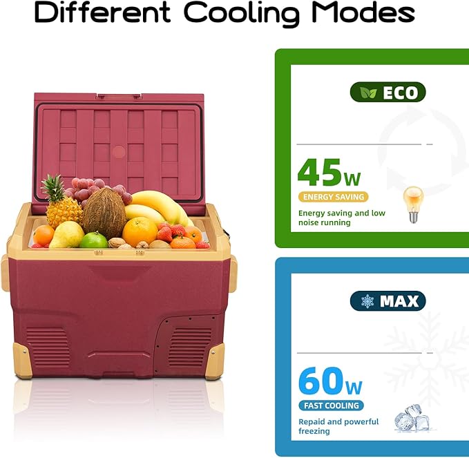 Alpicool IR42 Portable Fridge 12 Volt Car Refrigerator 42 Quart Fast Cooling Freezer for Fishing, Camping, RV, Truck, Boat-12/24V DC(Red &Yellow)