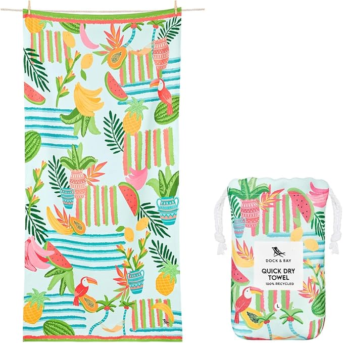 Dock & Bay Beach Towel - Quick Dry, Sand Free - Compact, Lightweight - 100% Recycled - Includes Bag - Wild Vibes - Set of 6 - Large (160x90cm, 63x35)