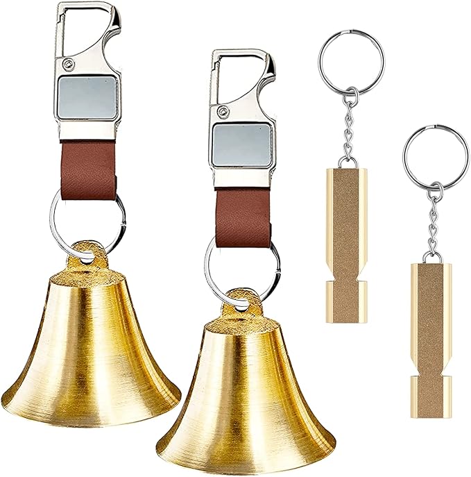 Pacify 2" Loud Bear Bell with Whistle for Hiking, 3 in 1 Solid Brass Bear Bells with Emergency Whistle and Carabiner for Survival, Hiking, Camping, Fishing, Biking