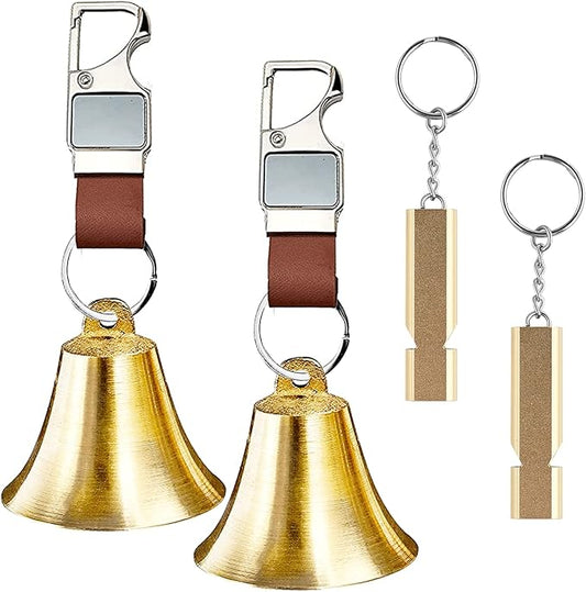 Pacify 2" Loud Bear Bell with Whistle for Hiking, 3 in 1 Solid Brass Bear Bells with Emergency Whistle and Carabiner for Survival, Hiking, Camping, Fishing, Biking
