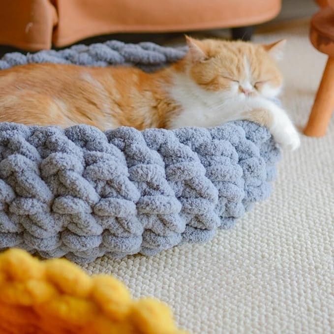 Cat Nest Bed ??Premium Handwoven Washable Extra Soft Round Cave House for Indoor Kitten & Kitty, Small & Large (Grayish Blue,Medium)