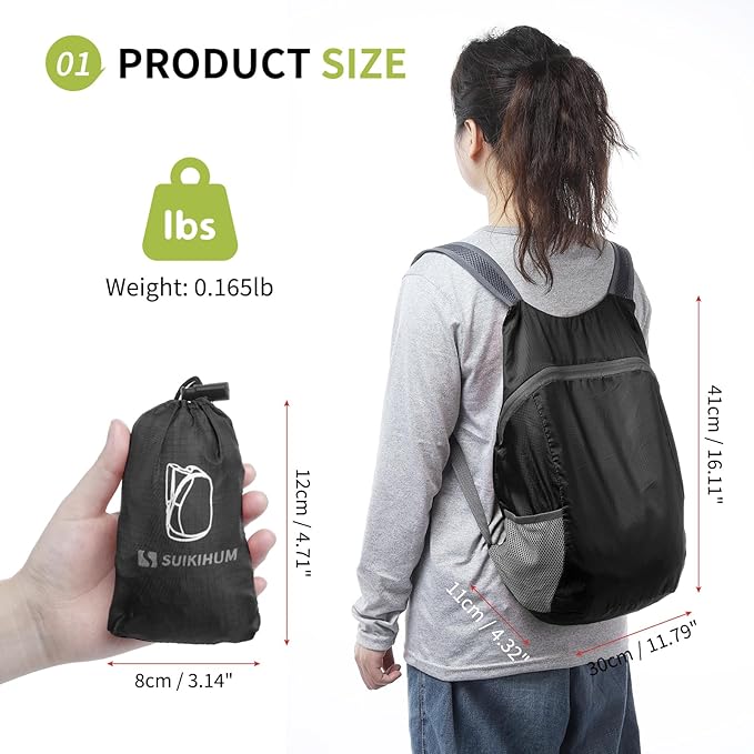 20L Ultra Hiking-Daypack Lightweight Foldable Travel Packable Backpack for Camping Cycling Outdoor,black