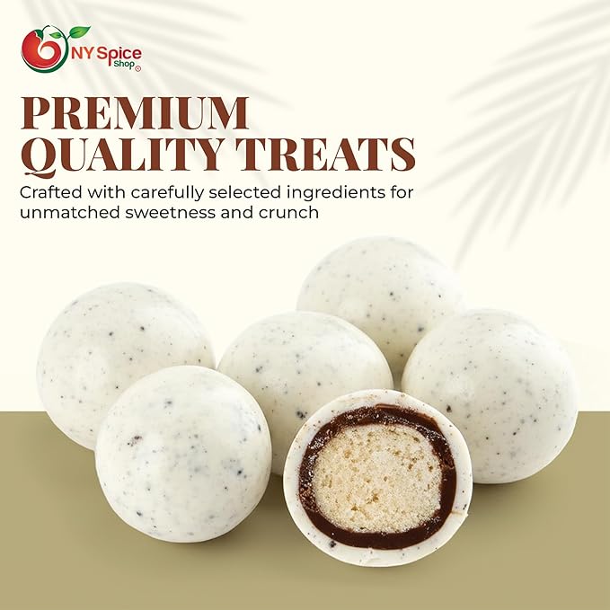 NY Spice Shop Cookies & Creme Chocolate Malt Balls Party Decorations - 1 Pound Malted Milk Ball Candy Birthday Gifts - Chocolates Malted Milk Balls - Dark Chocolate Malt Ball Holiday Snacks