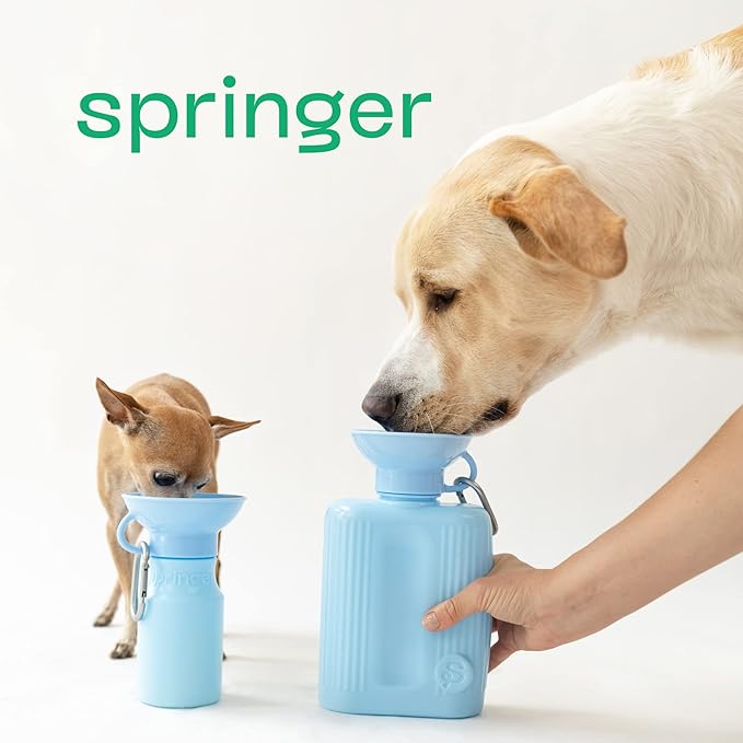 Springer Dog Water Bottle | Portable Travel Water Bottle Dispenser for Dogs | Dog Gift Seen on Oprah's Favorite Things, Shark Tank | Leak-Proof Bottles Fill Bowl with Water | BPA-Free 44oz Gray