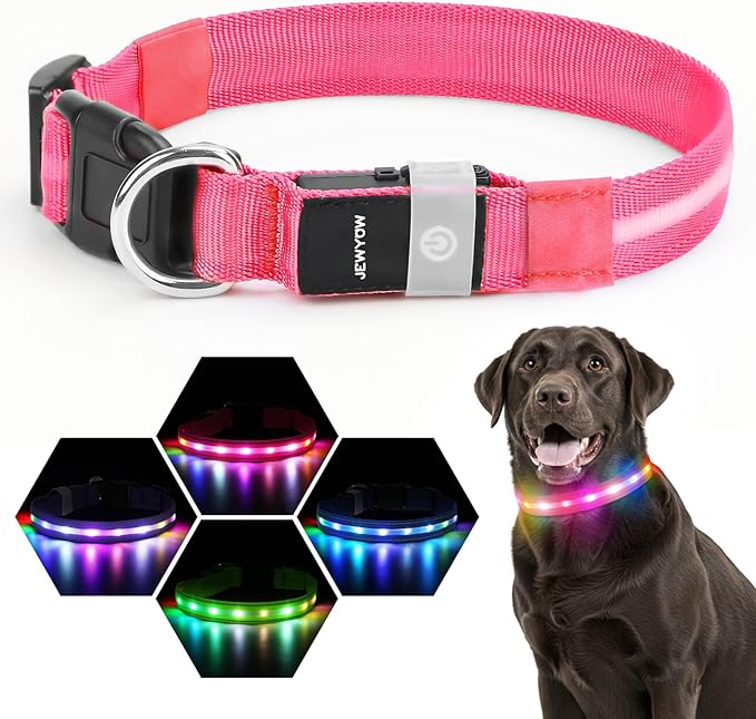 LED Dog Collar, Light Up Dog Collar, USB Rechargeable - Brightest Dog Lights for Night Walking, 6 Light Modes, Adjustable for Dog Safety(Small, Candy Pink)