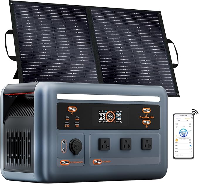 OSCAL Solar Generator with 100W Solar Panel PowerMax 1800 (2025 New), 1024Wh LiFePO4 Battery Generator with 3 AC Outlets (3200W Surge), 700W AC Charging, APP Control Power Station for Home Backup