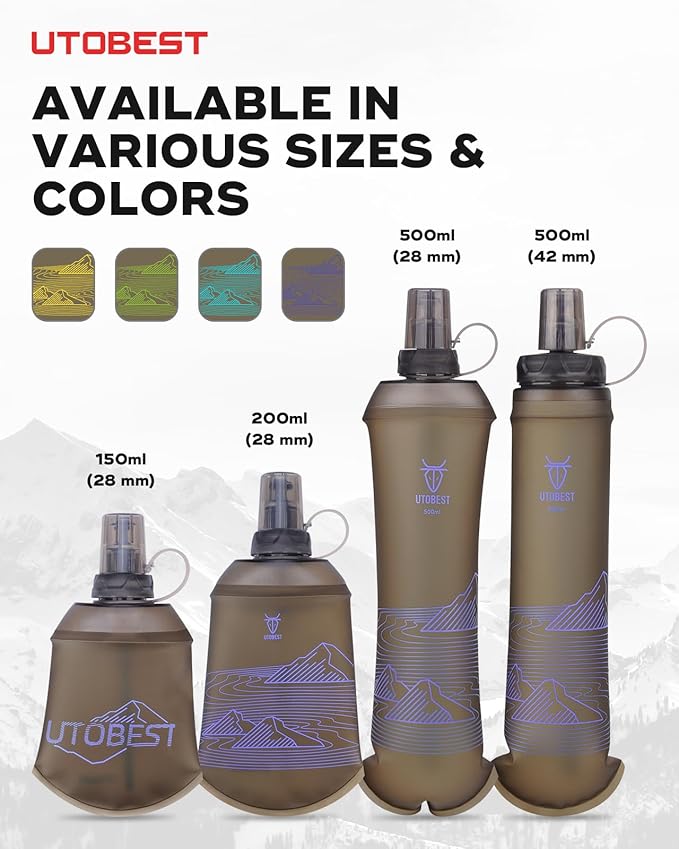 Soft Flask, 1 Pack Flexible TPU Hydration Water Bottle, Collapsible for Running, Hiking, Cycling, Climbing, and Marathon