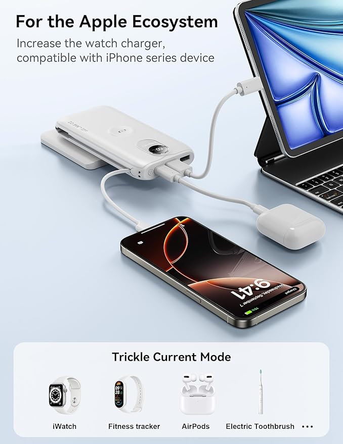 Portable Charger, 10000mAh 22.5W USB C Power Bank Built in Cables, AC Wall Plug and Led Display, External Battery Pack Fast Charging, Travel Essentials for iPhone, Android Cell Phone, Tablet, iWatch