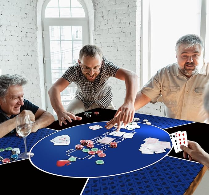 nuveti 24/31/39/47/55 inch Square Foldable 6-Player Texas Poker Card Tabletop Layout Portable Anti-Slip Rubber Board Game Mat Texas Hold'em Poker Mat for Family Game, Casino, Party