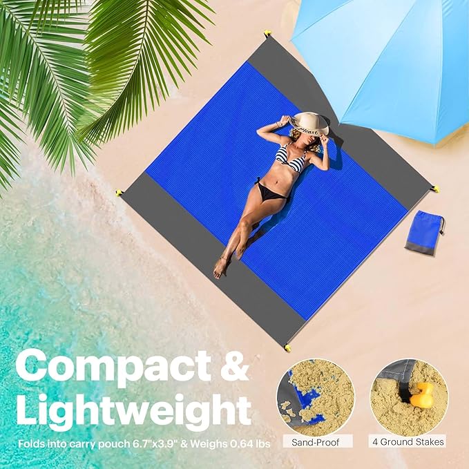 EASYFUN Beach Blanket Sandproof Oversized, 79''×83'' Extra Large Beach Mat, Portable Picnic Mat for Travel Camping Hiking, Lightweight Beach Essentials Family Water Resistant Mat Nylon 210T