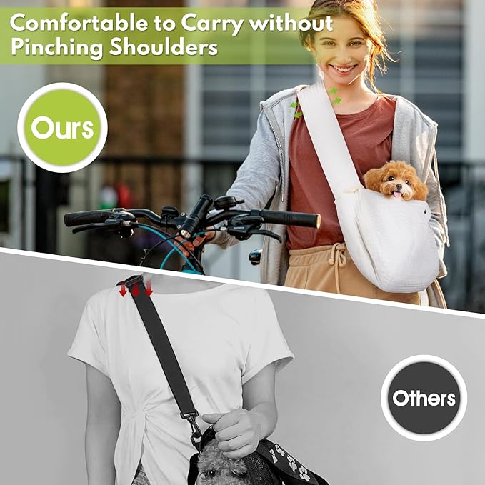 Dog Carrier Sling, Cat Backpack Carrier, Cotton Puppy Carrier Sling, Hands Dog Bag Carrier with Wide Strap Built in Safety Buckle Pocket for Small and Medium Pets (Large)