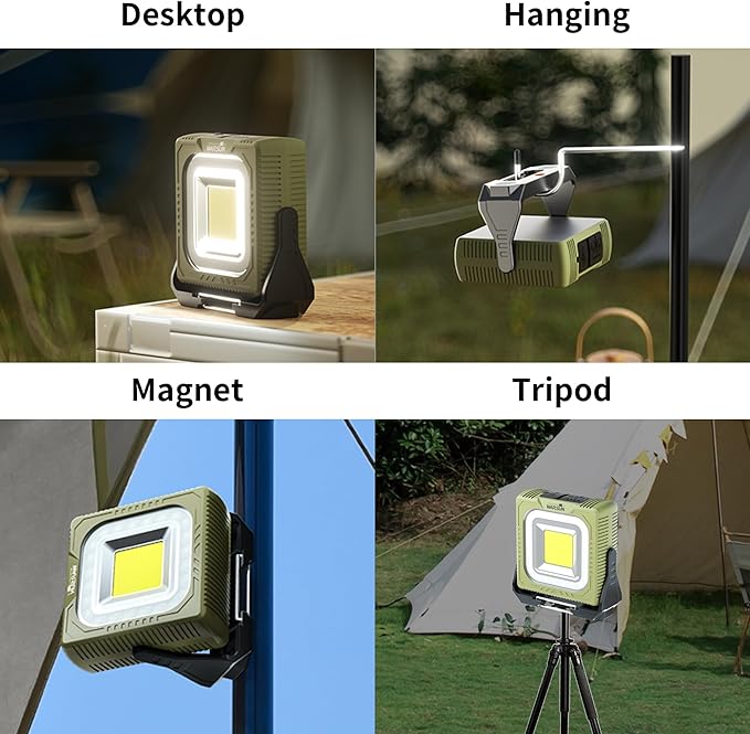 WARSUN 1000 Lumens Rechargeable Work Light ??Portable LED Camping Lantern with Tripod Mount, Type-C Charging, Magnetic Base, Hanging Hook, Multi Lighting Modes, for Outdoor, Hiking, Camping