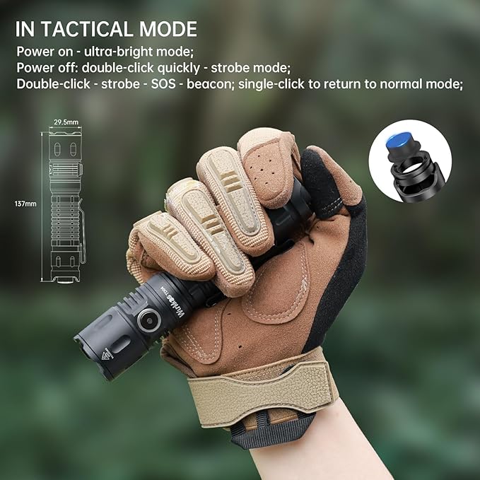 Wurkkos TD04 Tactical Flashlight, Handheld Flashlights Rechargeable, 3000 Lumens Super Bright LED Flashlight with Type C Charging Port Tail Switch for Camping, Hiking, Emergency, IP68 Waterproof