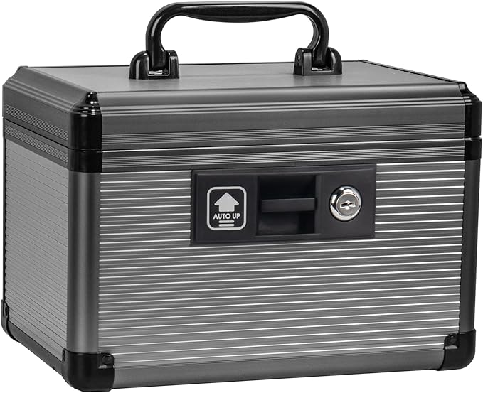 Medicine Lock Box with Key, Alluminum Alloy Box for Medication,First Aid Box with a Removeable Tray to Store Medicines & Pills for Home,Black 10 * 6.89 * 6.89 Inch