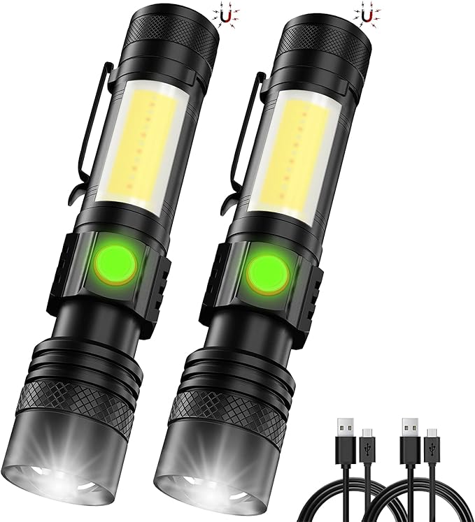 Rechargeable Flashlight, Magnetic LED Flashlight ?�Battery Not Included?‘with COB Work Light, Pocket Tactical Flashlights with 6 Modes,1000 Lumens Super Bright,Waterproof,Zoomable,for Camping,Emergency