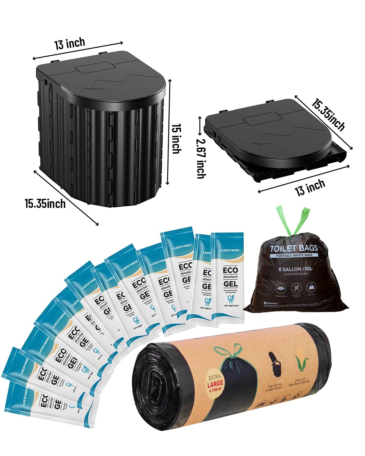 Portable Toilet with Urine Gel & Leak-Proof Bags – Odorless Camping Toilet for Adults & Kids