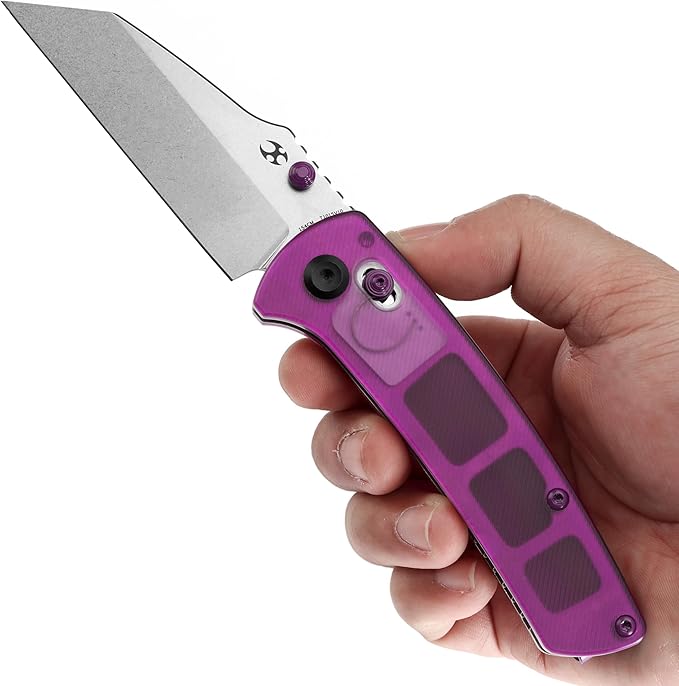 KANSEPT Main Street Pocket Folding Knife, 3.36''Stonewashed 154CM Sharp Blade, Purple Acrylic Handle with Axis Lock and Thumb Stud, Perfect Clip for Camping Hiking Fishing Gift Everyday Carry T1015v10