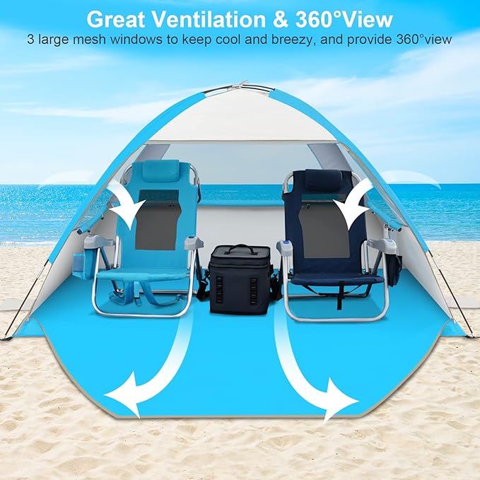 Gorich Beach Tent Sun Shelter for 3/4-5/6-7/8-10 Person with UPF 50ï¼?UV Protection, Lightweight & Easy Setup Beach Shade Canopy, Portable Beach Shade Tent Beach Cabana