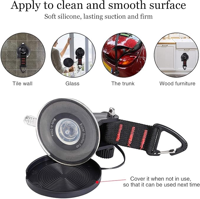 CONBOLA Suction Cups Hooks Heavy Duty Camper Accessories Car Camping Essentials Tie Down 2 Pieces Suction Cup with Securing Hook Strong Power for Car Awning Boat SUV Tent Window Glass.(2 pcs)