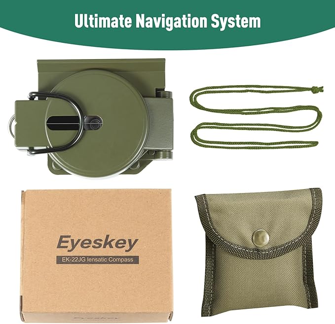 Eyeskey Multifunctional Military Sighting Navigation Compass Impact Resistant & Waterproof Compass for Hiking, Camping