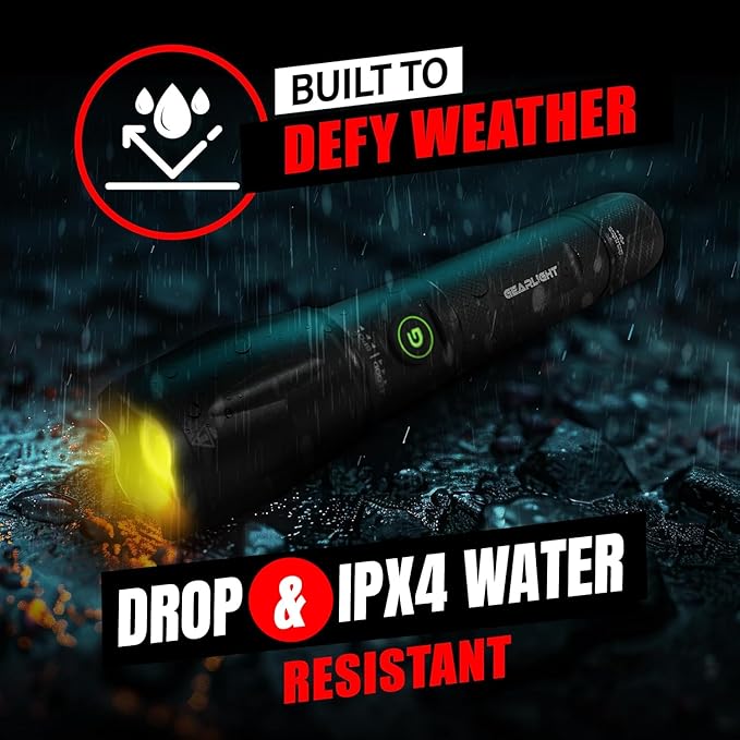 GearLight S1000 LED Tactical Flashlight - High Lumens, USB-C Fast Charging, Dual-Button, IPX4 Water-Resistant, Pocket-Sized for Camping & Emergencies with Batteries - 2 Pack, (Rechargeable)
