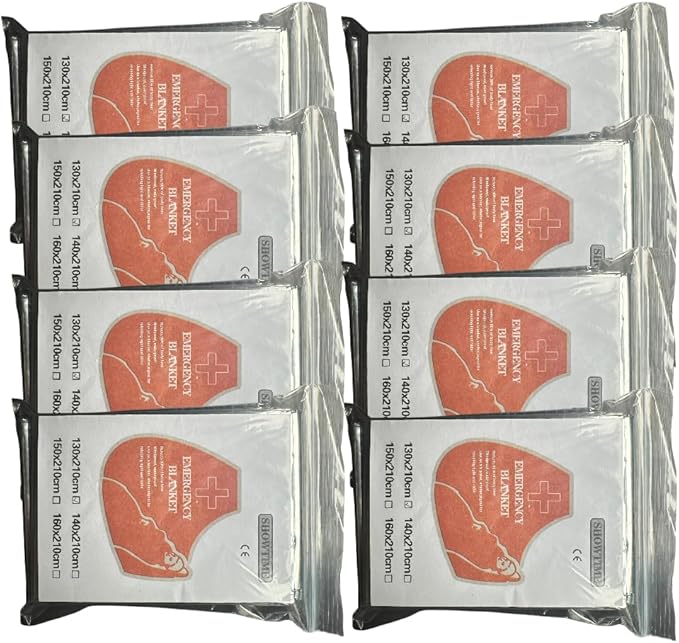 8-Pack Emergency Mylar Blankets, Reflective Space Blanket Survival Kit for Hiking, Camping, Outdoors & First Aid, 84" L x 52??W